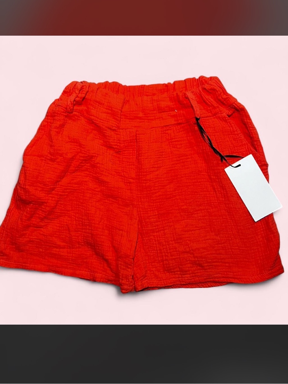 Red Women's Elastic Waist Shorts